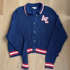 American Eagle Outfitters Navy Blue Cardigan with Red & White Trim